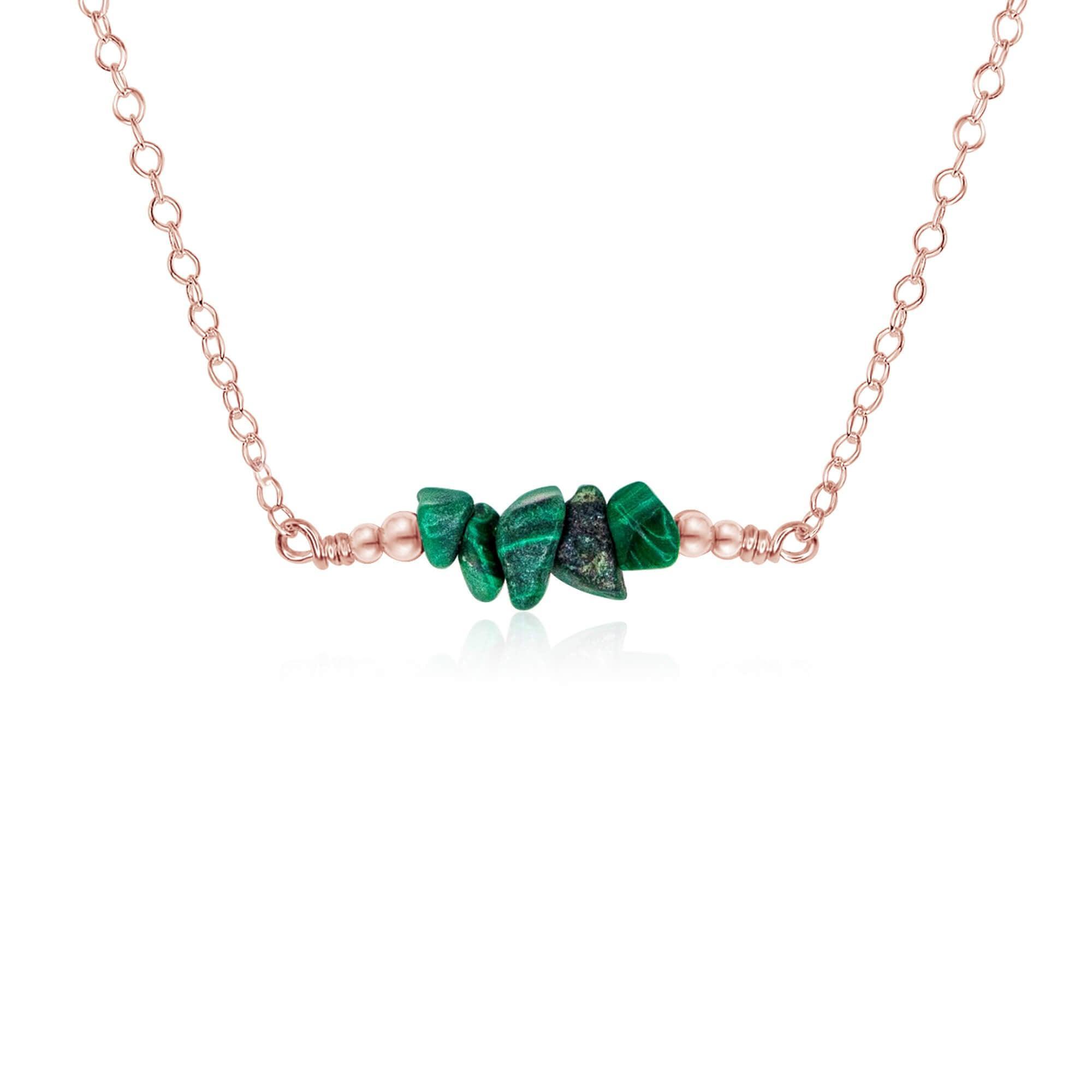 Malachite Chip Bead Bar Necklace - Malachite Chip Bead Bar Necklace - 14k Rose Gold Fill - Luna Tide Handmade Crystal Jewellery