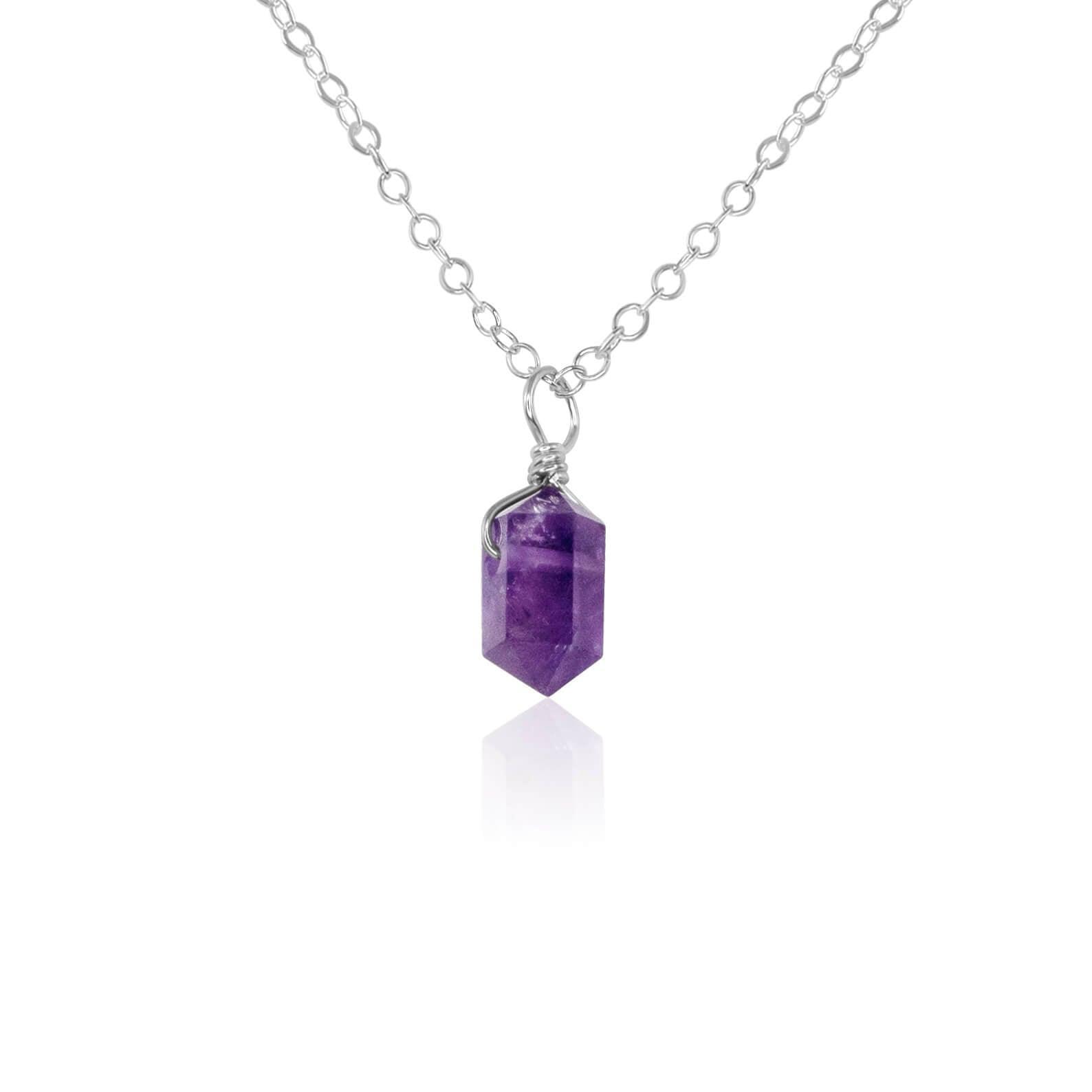 Mini Double Terminated Amethyst Crystal Point Pendant Necklace - Mini Double Terminated Amethyst Crystal Point Pendant Necklace - Sterling Silver / Cable - Luna Tide Handmade Crystal Jewellery