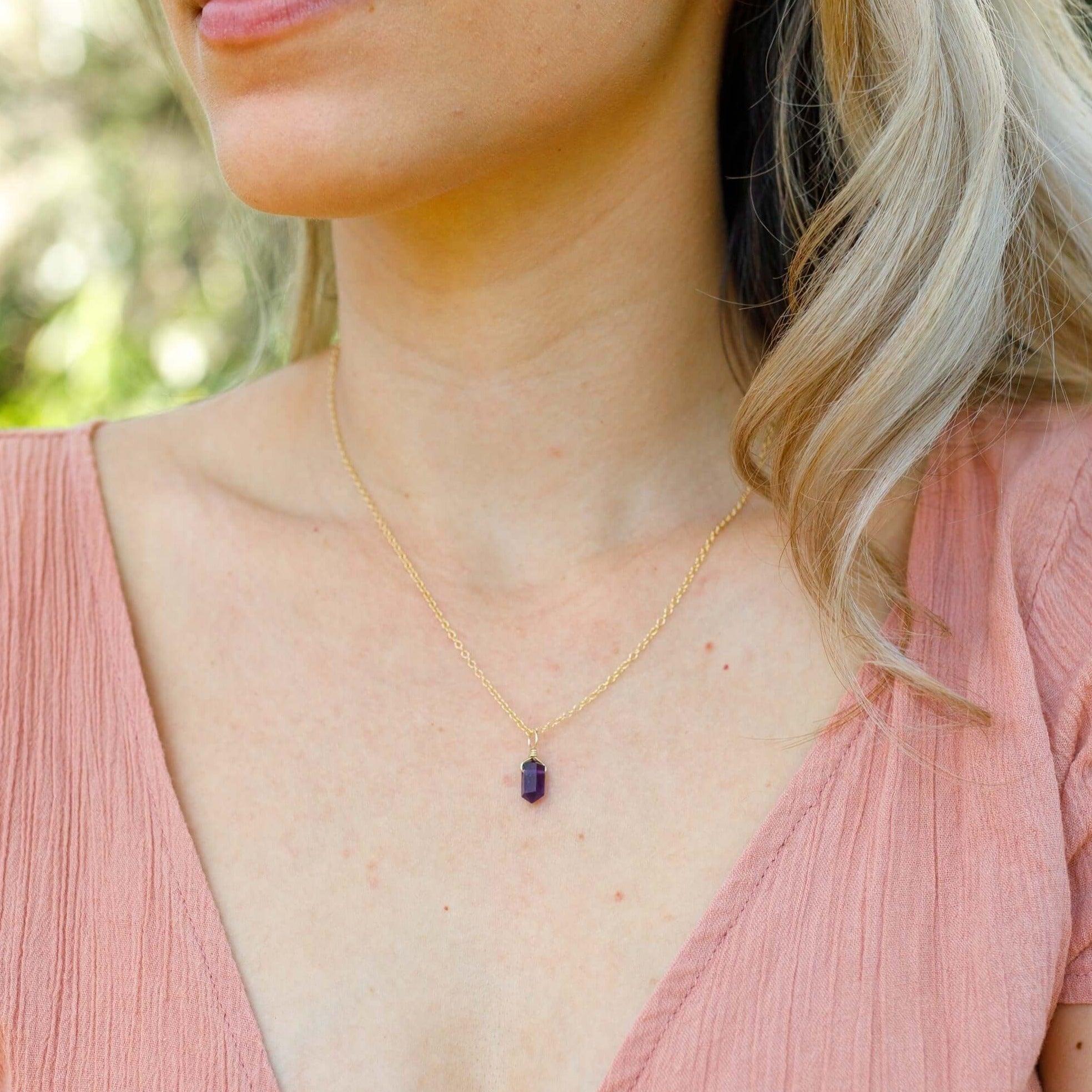 Mini Double Terminated Amethyst Crystal Point Pendant Necklace - Mini Double Terminated Amethyst Crystal Point Pendant Necklace - Sterling Silver / Satellite - Luna Tide Handmade Crystal Jewellery