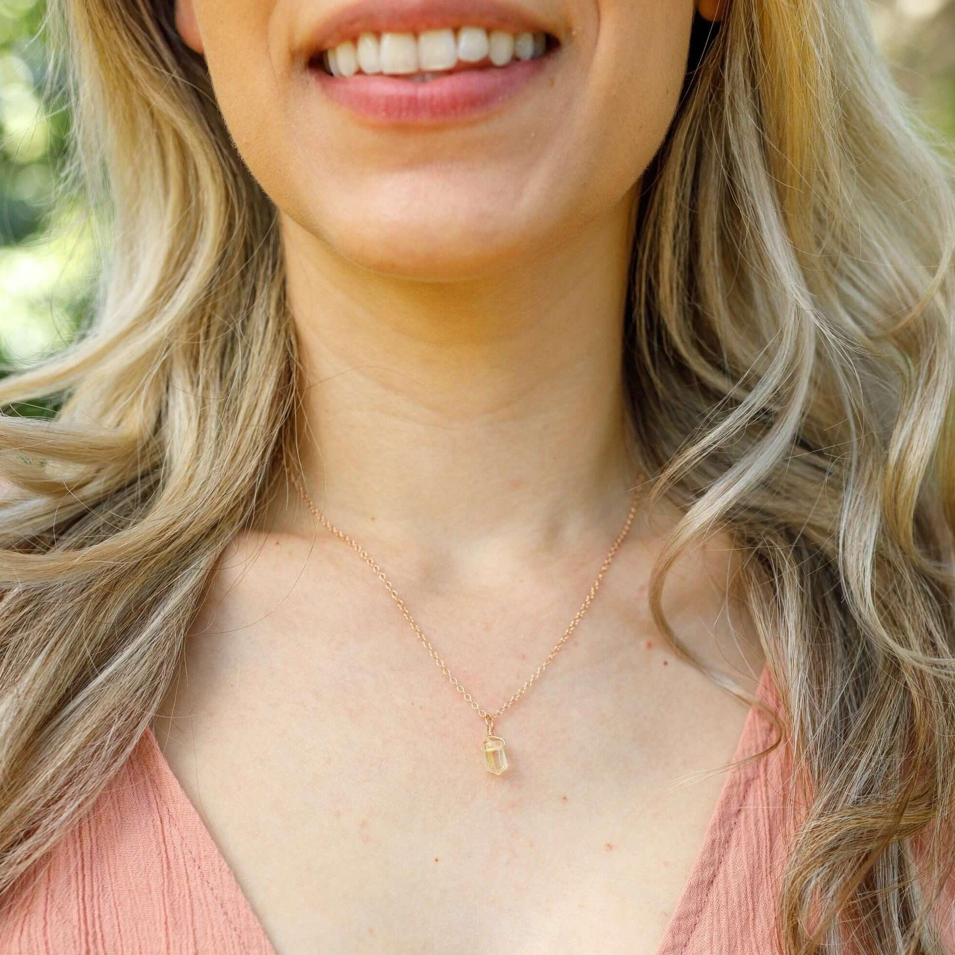 Mini Double Terminated Citrine Crystal Point Pendant Necklace - Mini Double Terminated Citrine Crystal Point Pendant Necklace - 14k Gold Fill / Satellite - Luna Tide Handmade Crystal Jewellery