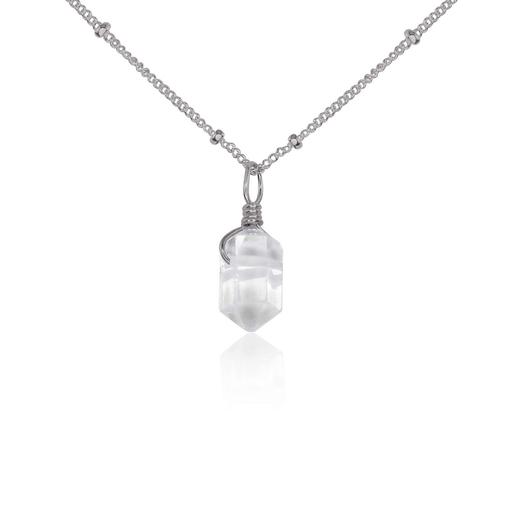 Mini Double Terminated Crystal Quartz Point Pendant Necklace - Mini Double Terminated Crystal Quartz Point Pendant Necklace - Stainless Steel / Satellite - Luna Tide Handmade Crystal Jewellery