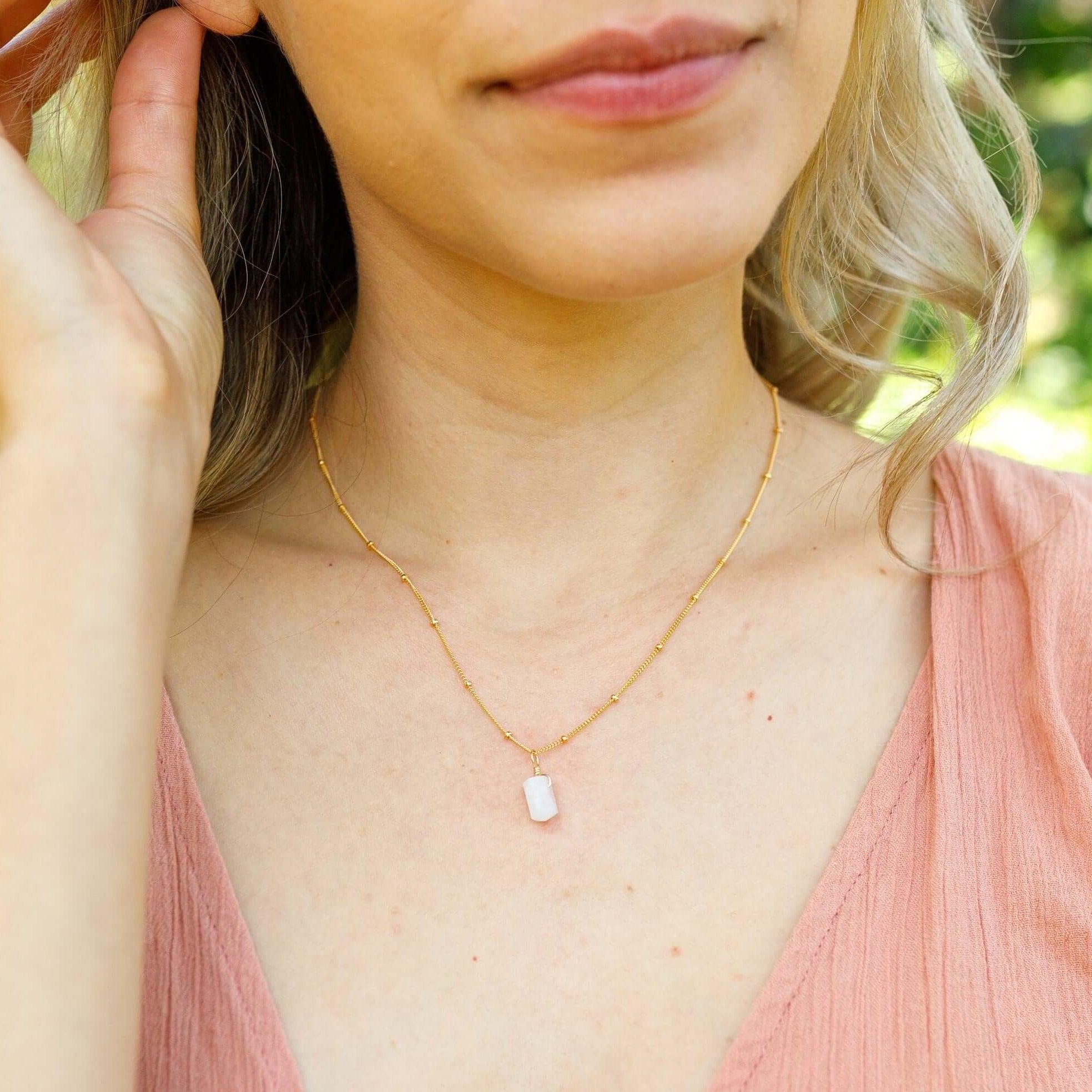 Mini Double Terminated Rainbow Moonstone Crystal Point Pendant Necklace - Mini Double Terminated Rainbow Moonstone Crystal Point Pendant Necklace - 14k Gold Fill / Satellite - Luna Tide Handmade Crystal Jewellery