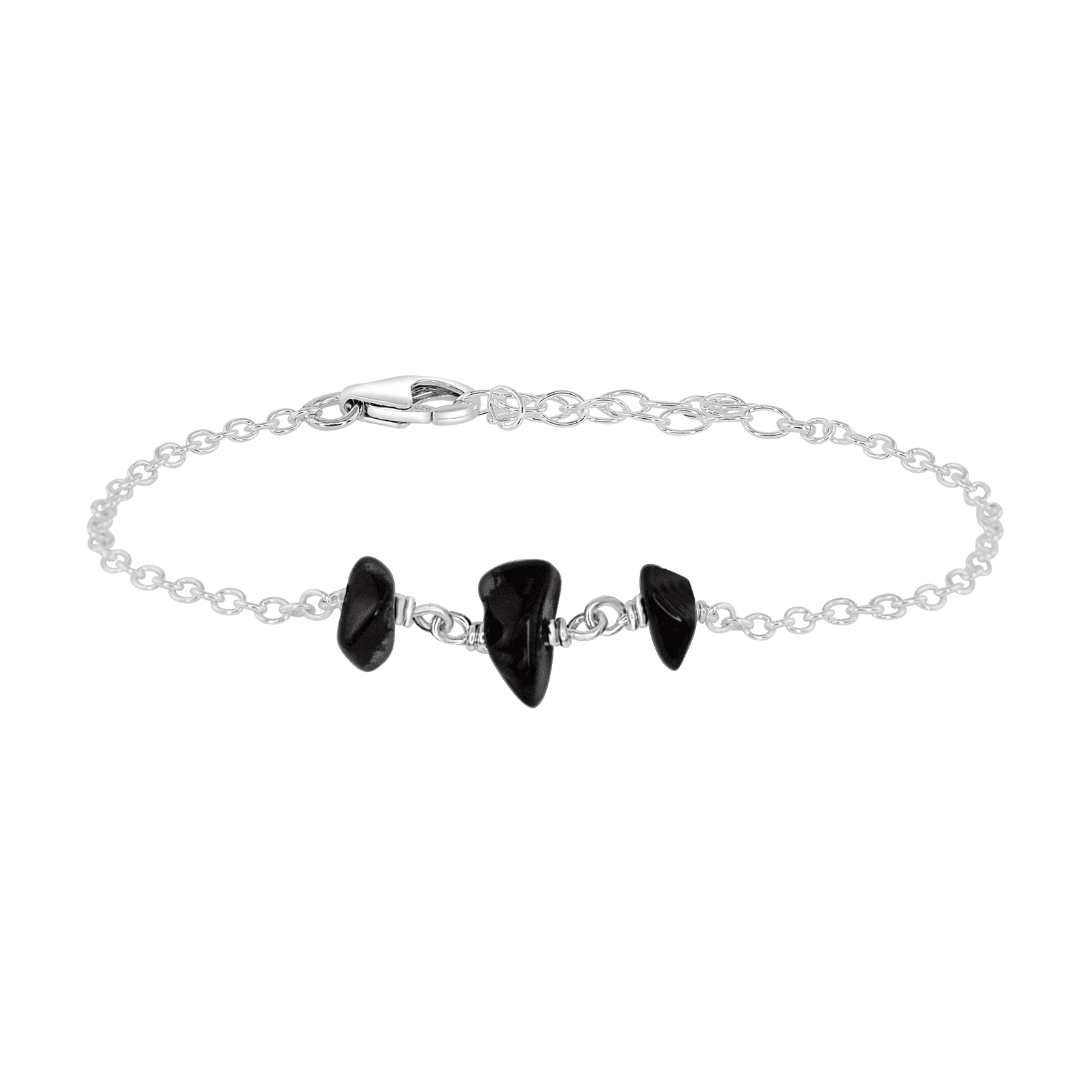 Obsidian Beaded Chain Bracelet - Obsidian Beaded Chain Bracelet - Sterling Silver - Luna Tide Handmade Crystal Jewellery