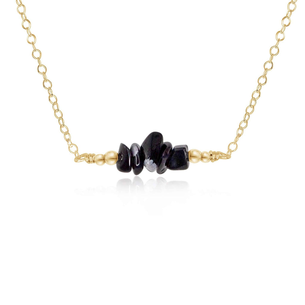 Obsidian Chip Bead Bar Necklace - Obsidian Chip Bead Bar Necklace - 14k Gold Fill - Luna Tide Handmade Crystal Jewellery