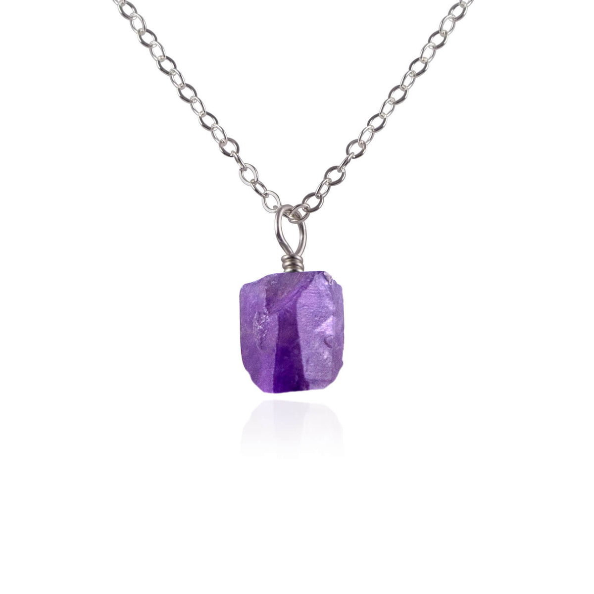 Raw Crystal Pendant Necklace - Amethyst - Stainless Steel - Luna Tide Handmade Jewellery