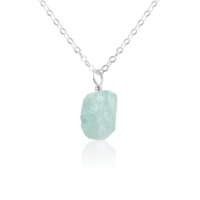 Raw Crystal Pendant Necklace - Aquamarine - Sterling Silver - Luna Tide Handmade Jewellery