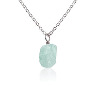 Raw Crystal Pendant Necklace - Aquamarine - Stainless Steel - Luna Tide Handmade Jewellery