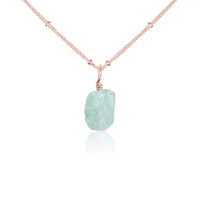 Raw Crystal Pendant Necklace - Aquamarine - 14K Rose Gold Fill Satellite - Luna Tide Handmade Jewellery