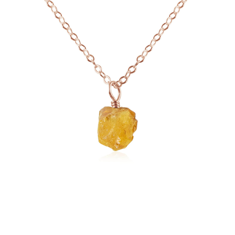 Raw Crystal Pendant Necklace - Citrine - 14K Rose Gold Fill - Luna Tide Handmade Jewellery