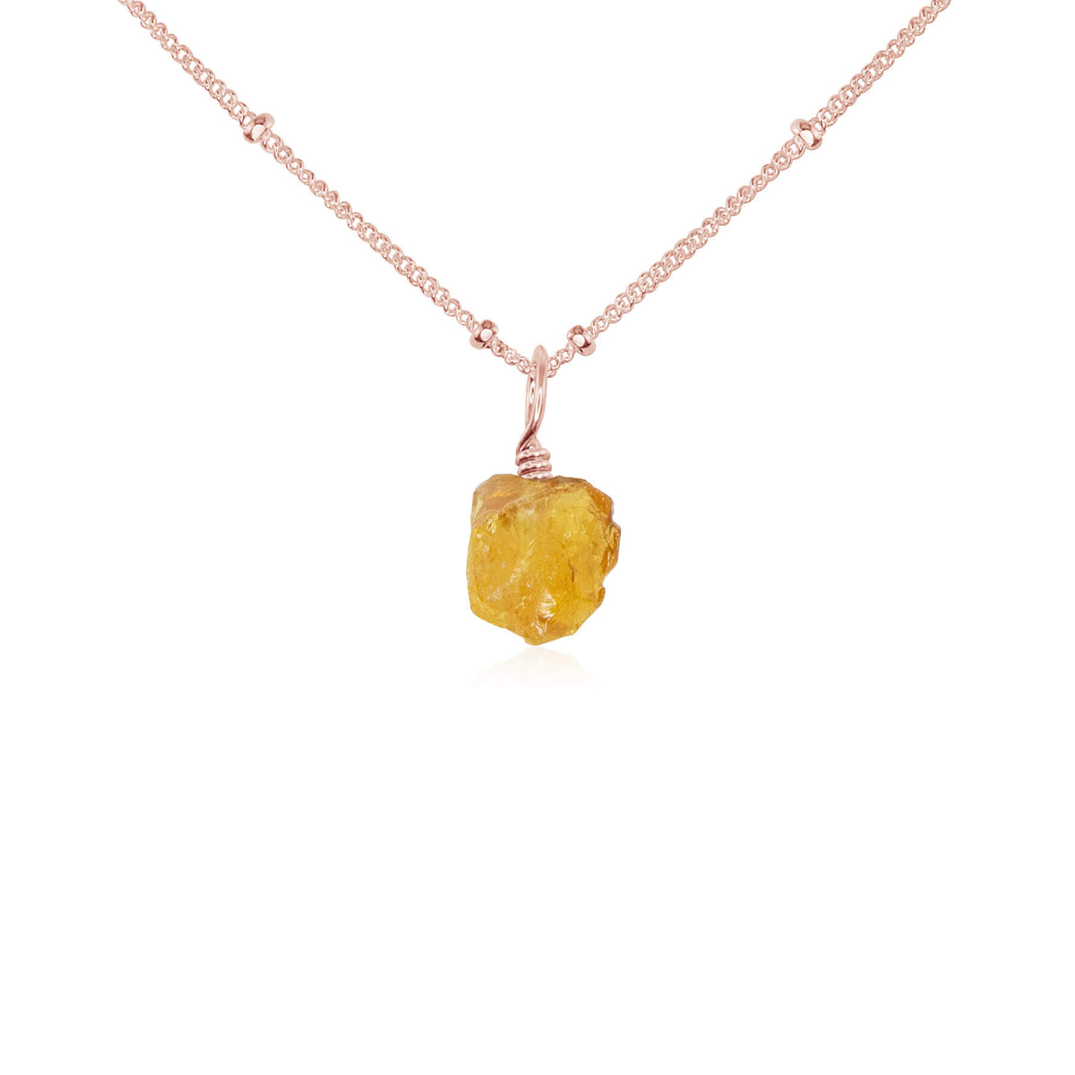 Raw Crystal Pendant Necklace - Citrine - 14K Rose Gold Fill Satellite - Luna Tide Handmade Jewellery
