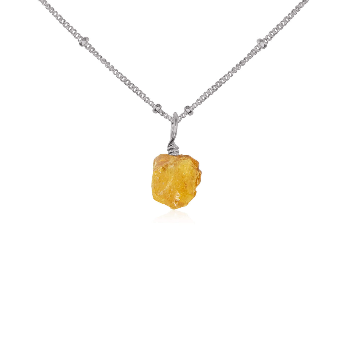 Raw Crystal Pendant Necklace - Citrine - Stainless Steel Satellite - Luna Tide Handmade Jewellery