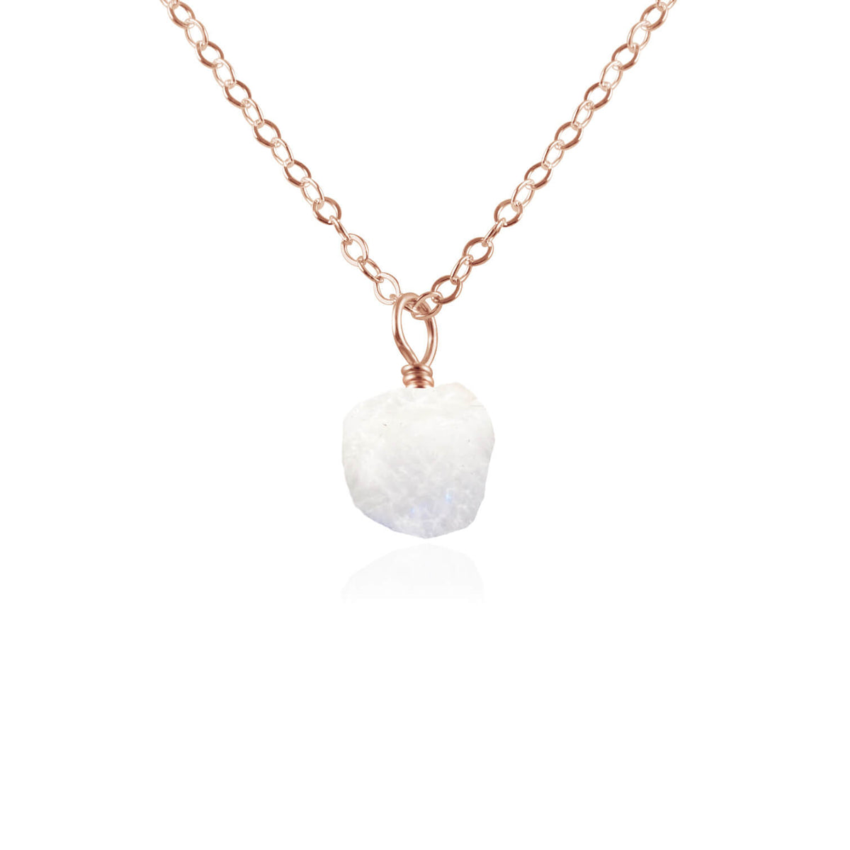Raw Crystal Pendant Necklace - Rainbow Moonstone - 14K Rose Gold Fill - Luna Tide Handmade Jewellery