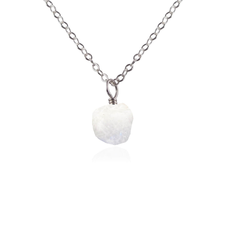 Raw Crystal Pendant Necklace - Rainbow Moonstone - Stainless Steel - Luna Tide Handmade Jewellery