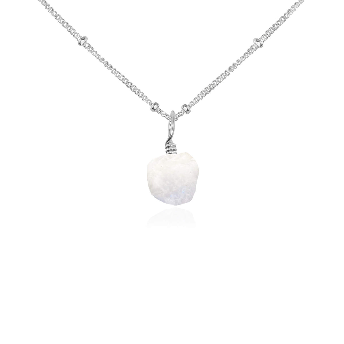 Raw Crystal Pendant Necklace - Rainbow Moonstone - Sterling Silver Satellite - Luna Tide Handmade Jewellery