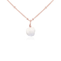 Raw Crystal Pendant Necklace - Rainbow Moonstone - 14K Rose Gold Fill Satellite - Luna Tide Handmade Jewellery