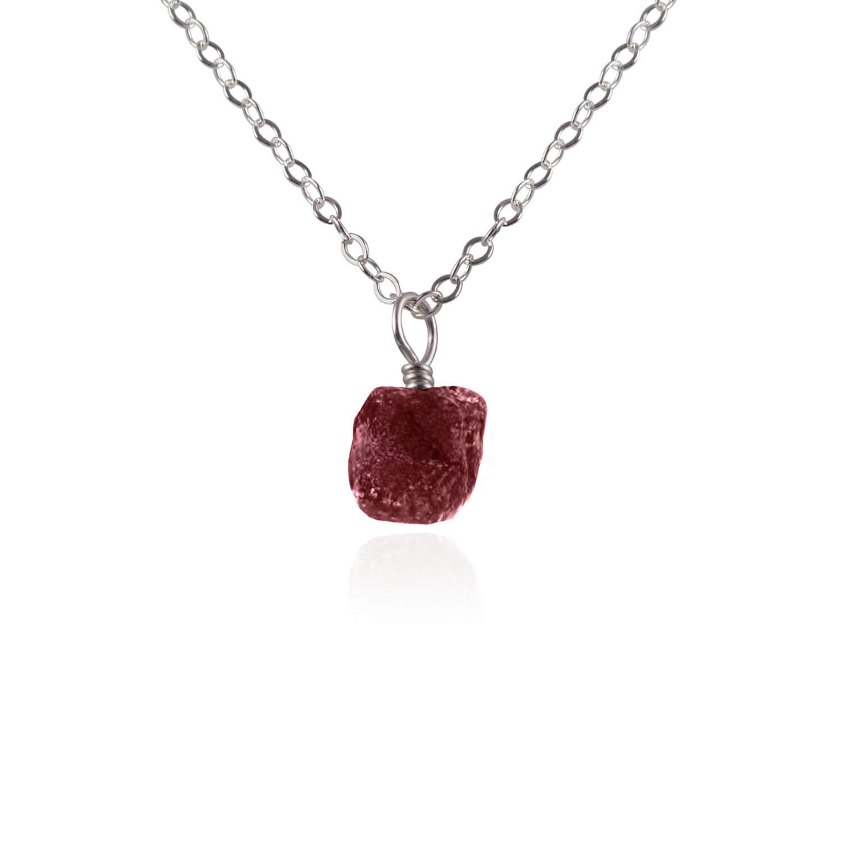 Raw Crystal Pendant Necklace - Ruby - Stainless Steel - Luna Tide Handmade Jewellery