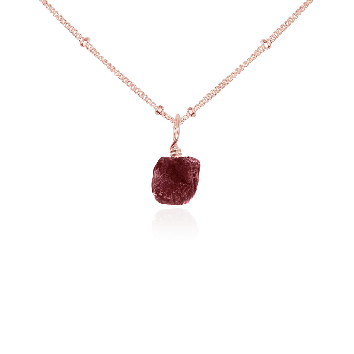 Raw Crystal Pendant Necklace - Ruby - 14K Rose Gold Fill Satellite - Luna Tide Handmade Jewellery