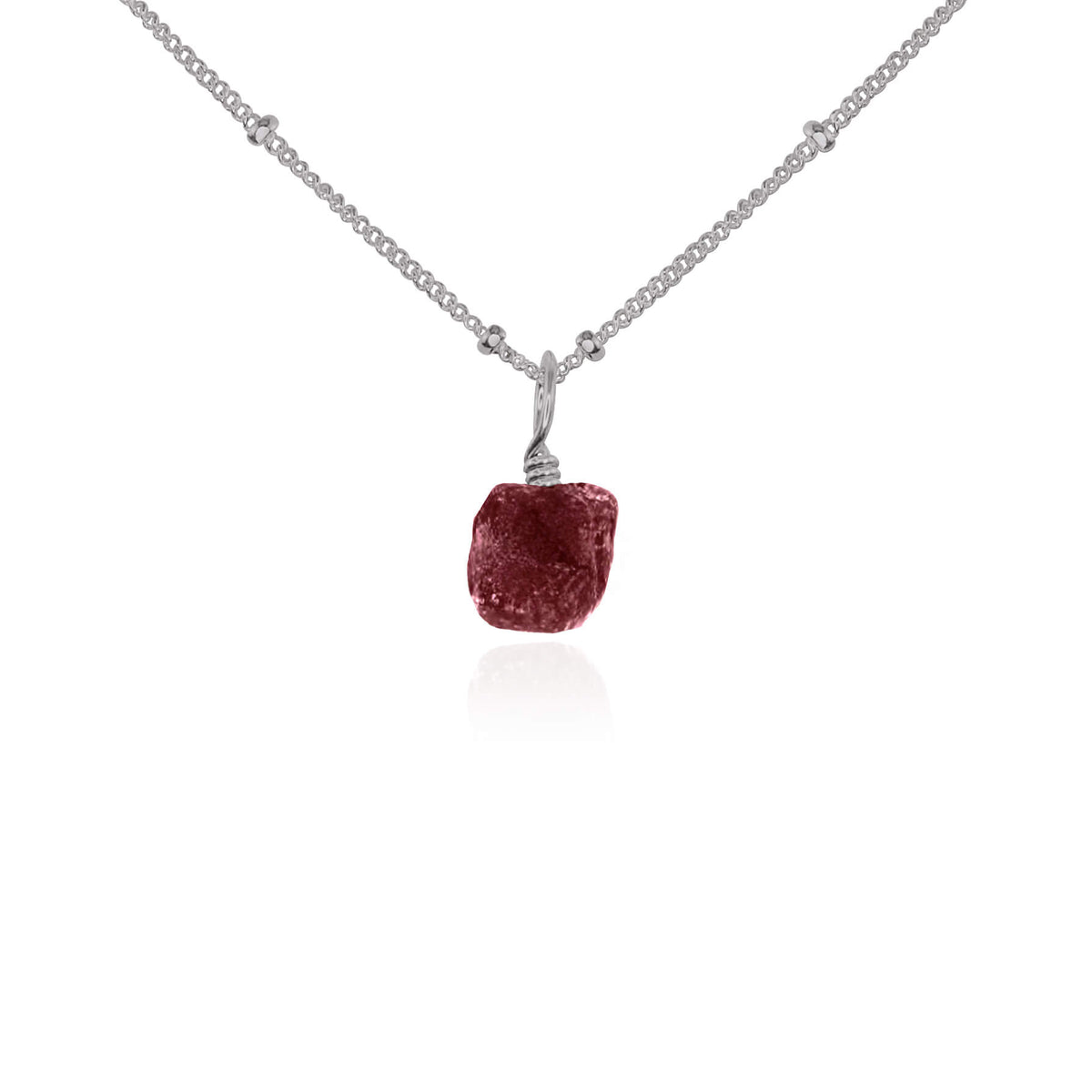 Raw Crystal Pendant Necklace - Ruby - Stainless Steel Satellite - Luna Tide Handmade Jewellery