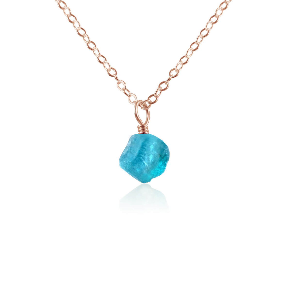 Raw Crystal Pendant Necklace - Apatite - 14K Rose Gold Fill - Luna Tide Handmade Jewellery