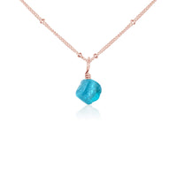 Raw Crystal Pendant Necklace - Apatite - 14K Rose Gold Fill Satellite - Luna Tide Handmade Jewellery