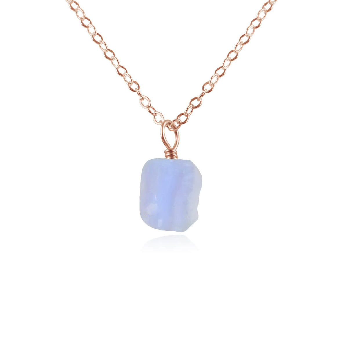 Raw Crystal Pendant Necklace - Blue Lace Agate - 14K Rose Gold Fill - Luna Tide Handmade Jewellery