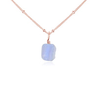 Raw Crystal Pendant Necklace - Blue Lace Agate - 14K Rose Gold Fill Satellite - Luna Tide Handmade Jewellery