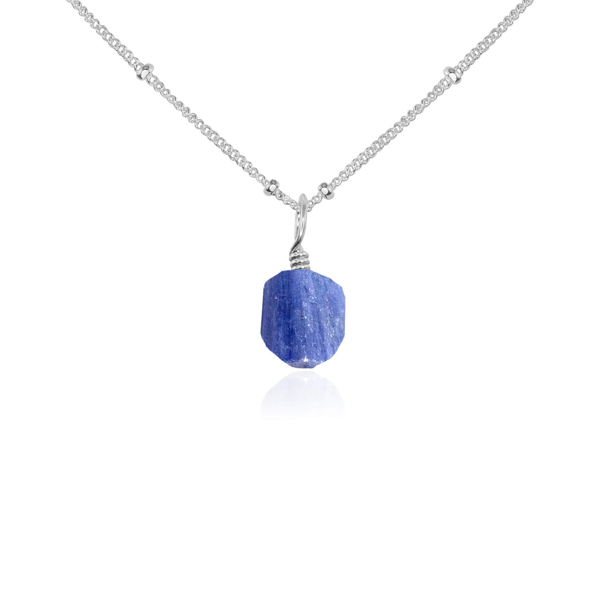 Raw Crystal Pendant Necklace - Kyanite - Sterling Silver Satellite - Luna Tide Handmade Jewellery
