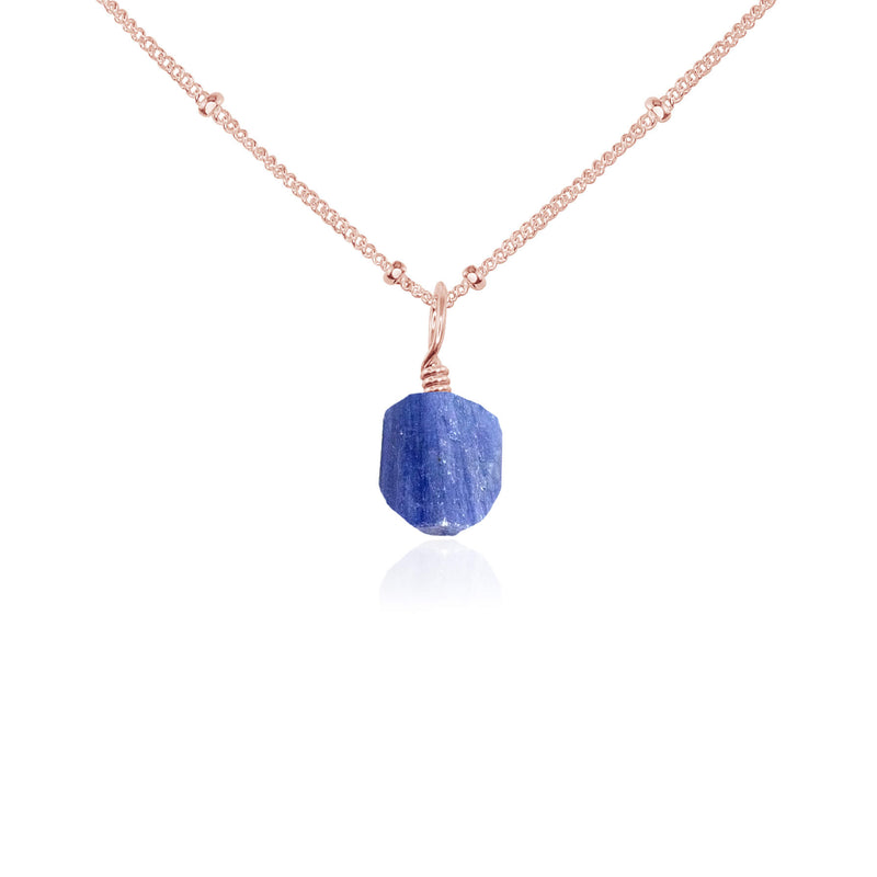 Raw Crystal Pendant Necklace - Kyanite - 14K Rose Gold Fill Satellite - Luna Tide Handmade Jewellery