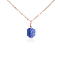 Raw Crystal Pendant Necklace - Kyanite - 14K Rose Gold Fill Satellite - Luna Tide Handmade Jewellery