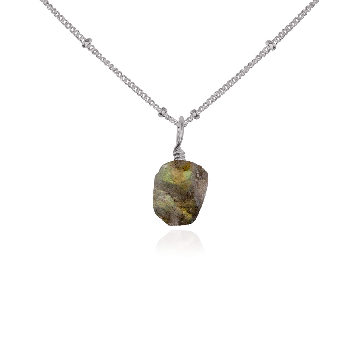 Raw Crystal Pendant Necklace - Labradorite - Stainless Steel Satellite - Luna Tide Handmade Jewellery