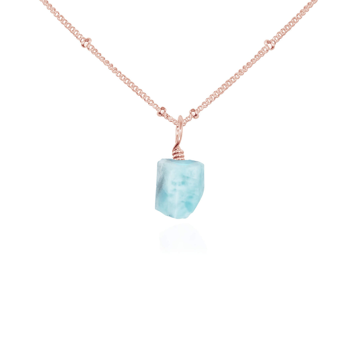 Raw Crystal Pendant Necklace - Larimar - 14K Rose Gold Fill Satellite - Luna Tide Handmade Jewellery