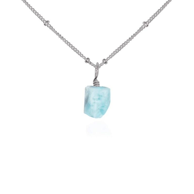 Raw Crystal Pendant Necklace - Larimar - Stainless Steel Satellite - Luna Tide Handmade Jewellery