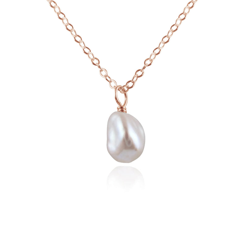 Raw Crystal Pendant Necklace - Freshwater Pearl - 14K Rose Gold Fill - Luna Tide Handmade Jewellery