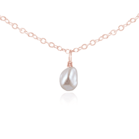 Raw Crystal Pendant Choker - Freshwater Pearl - 14K Rose Gold Fill - Luna Tide Handmade Jewellery