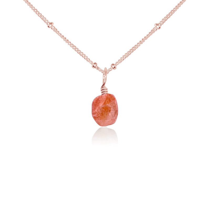Raw Crystal Pendant Necklace - Sunstone - 14K Rose Gold Fill Satellite - Luna Tide Handmade Jewellery