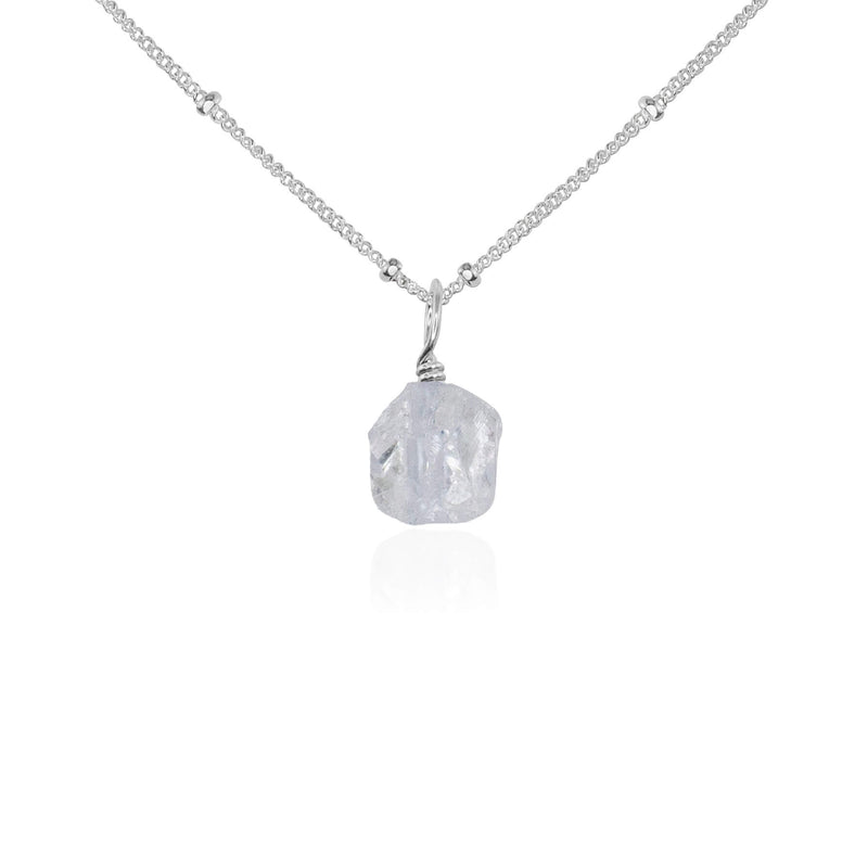 Raw Crystal Pendant Necklace - Crystal Quartz - Sterling Silver Satellite - Luna Tide Handmade Jewellery