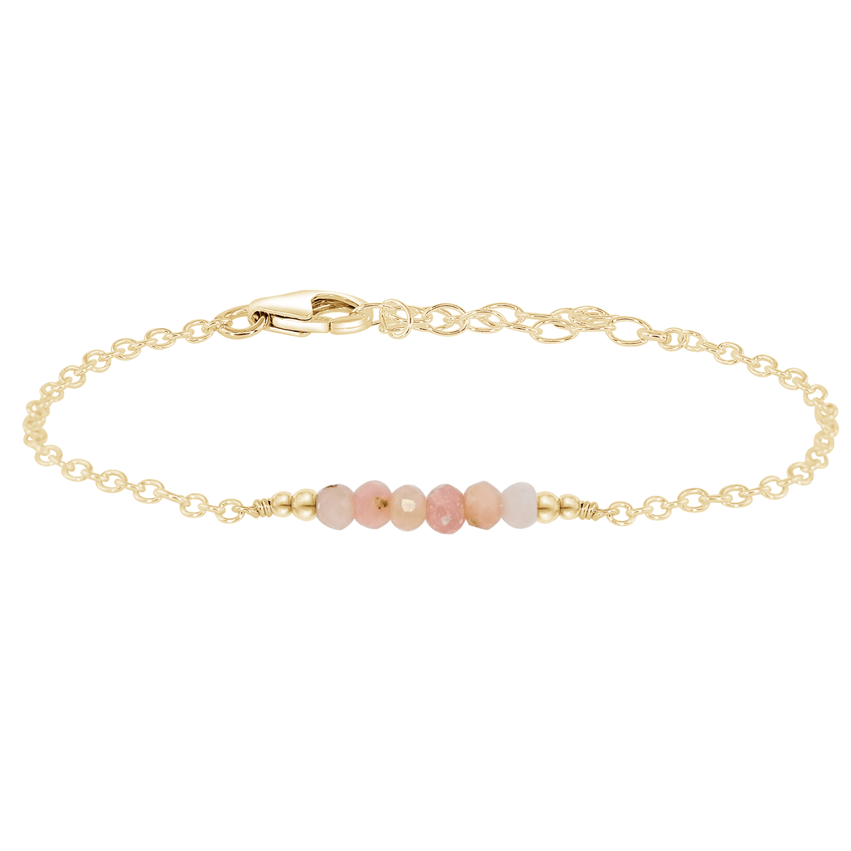 Faceted Bead Bar Bracelet - Pink Peruvian Opal - 14K Gold Fill - Luna Tide Handmade Jewellery