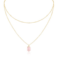 Double Terminated Crystal Layered Choker - Rose Quartz - 14K Gold Fill - Luna Tide Handmade Jewellery