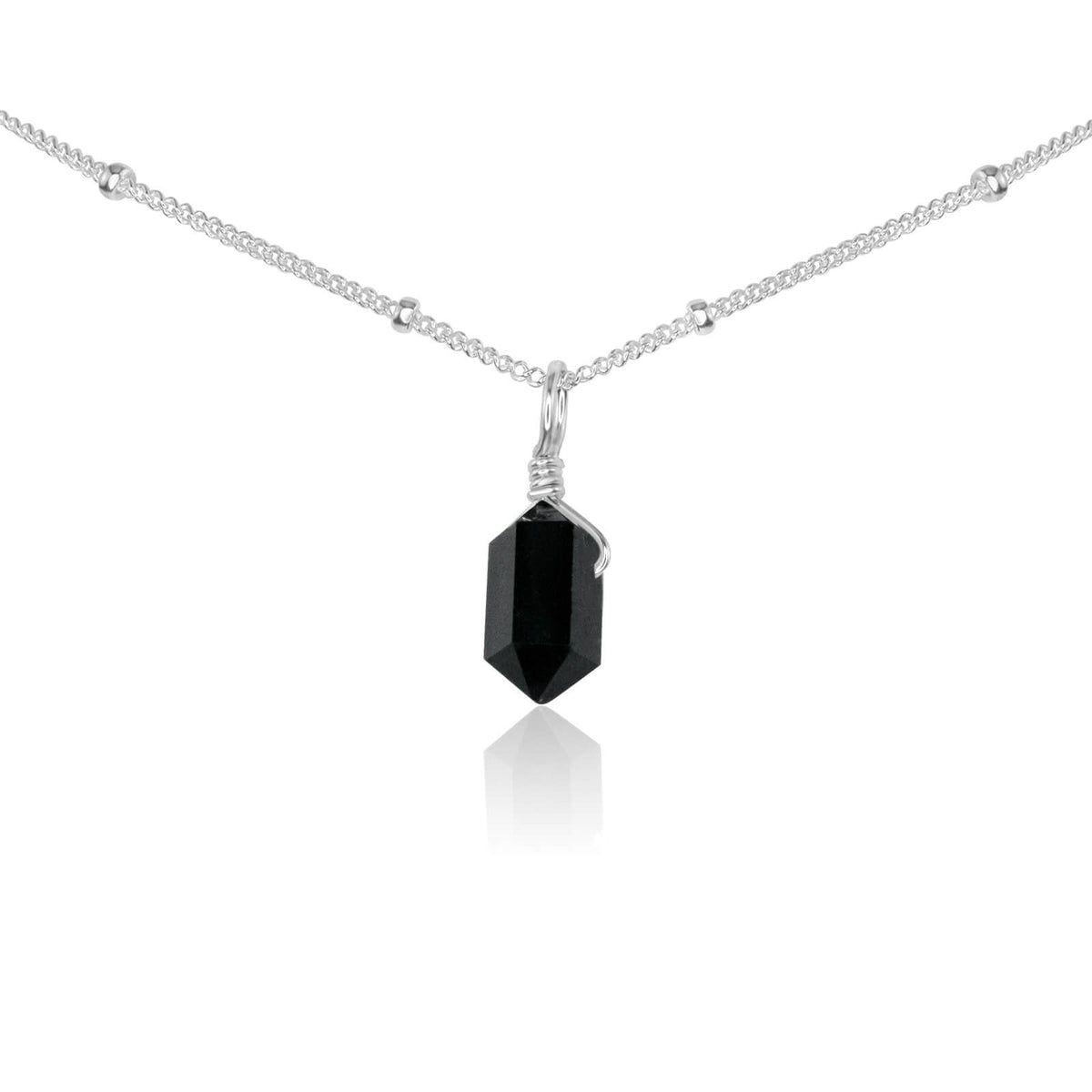 Black Tourmaline Mini Double Terminated Crystal Point Pendant Choker Necklace