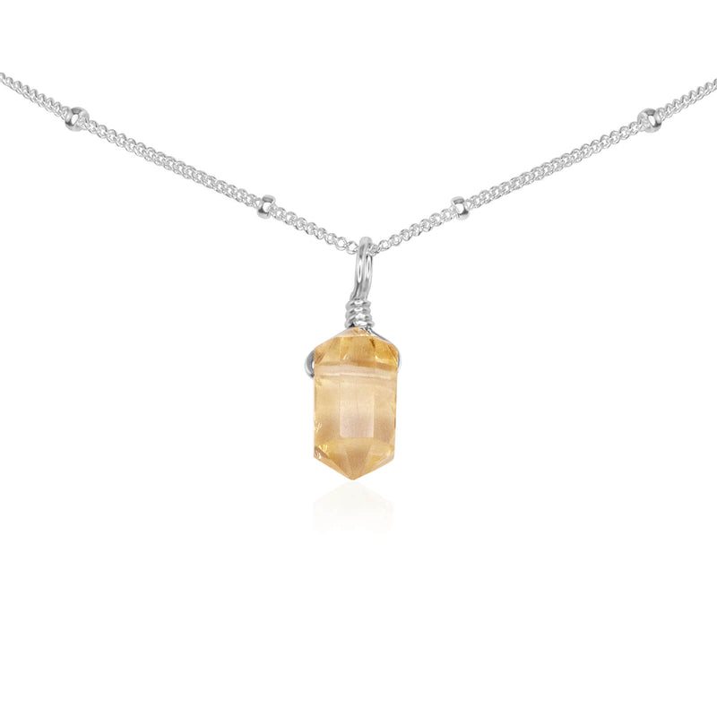 Citrine Mini Double Terminated Crystal Point Pendant Choker Necklace