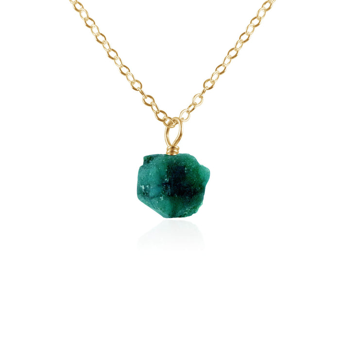 Raw Crystal Pendant Necklace - Emerald - 14K Gold Fill - Luna Tide Handmade Jewellery