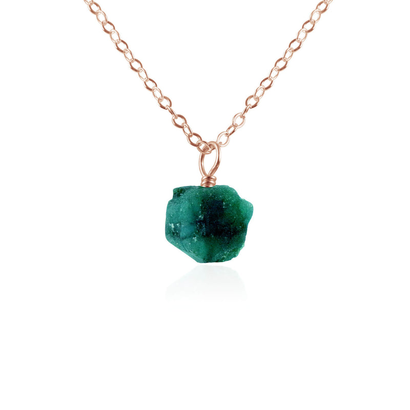 Raw Crystal Pendant Necklace - Emerald - 14K Rose Gold Fill - Luna Tide Handmade Jewellery