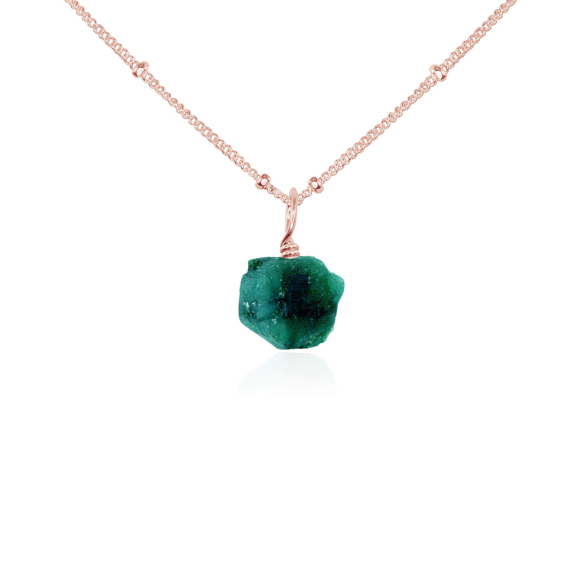 Raw Crystal Pendant Necklace - Emerald - 14K Rose Gold Fill Satellite - Luna Tide Handmade Jewellery