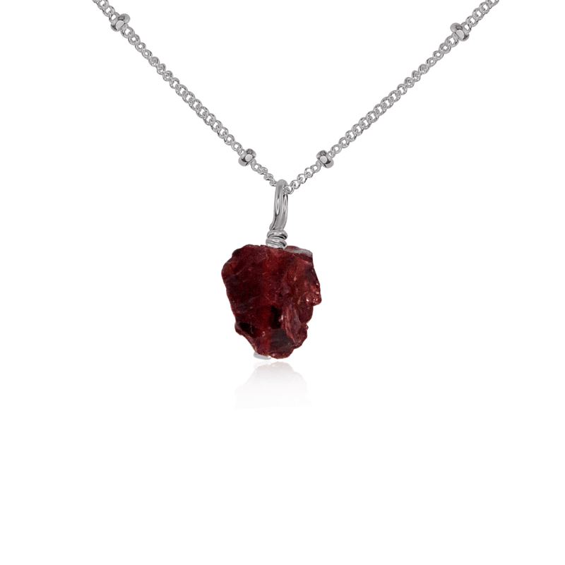 Raw Crystal Pendant Necklace - Garnet - Stainless Steel Satellite - Luna Tide Handmade Jewellery