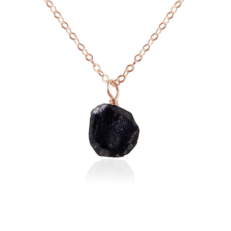 Raw Crystal Pendant Necklace - Obsidian - 14K Rose Gold Fill - Luna Tide Handmade Jewellery