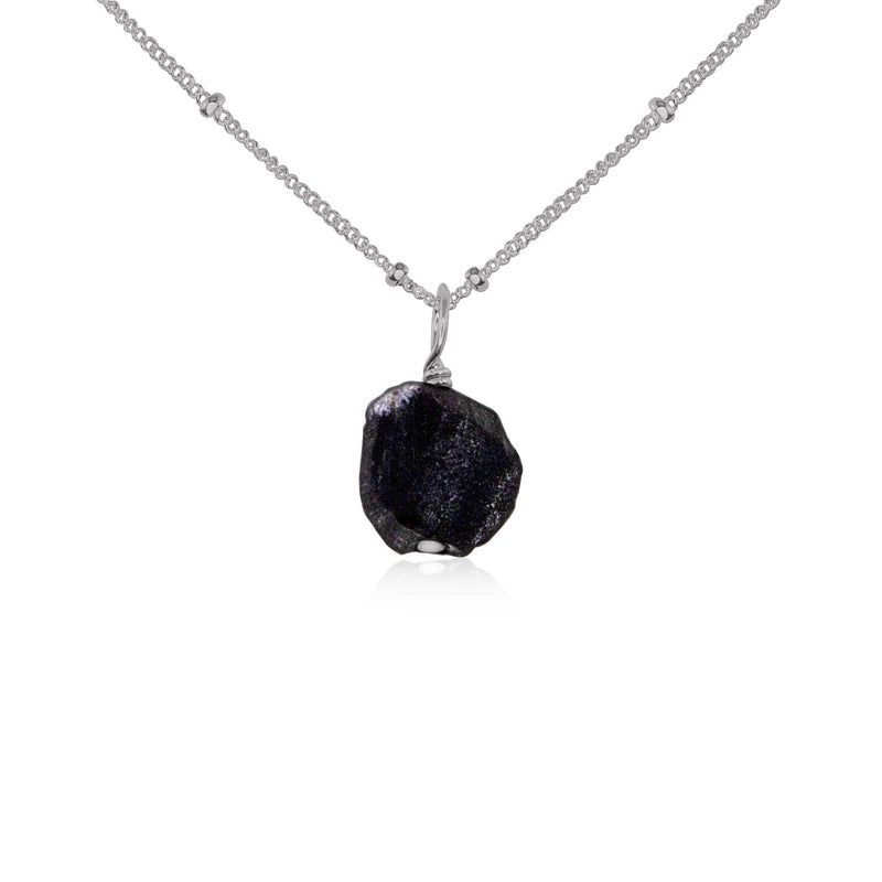 Raw Crystal Pendant Necklace - Obsidian - Stainless Steel Satellite - Luna Tide Handmade Jewellery