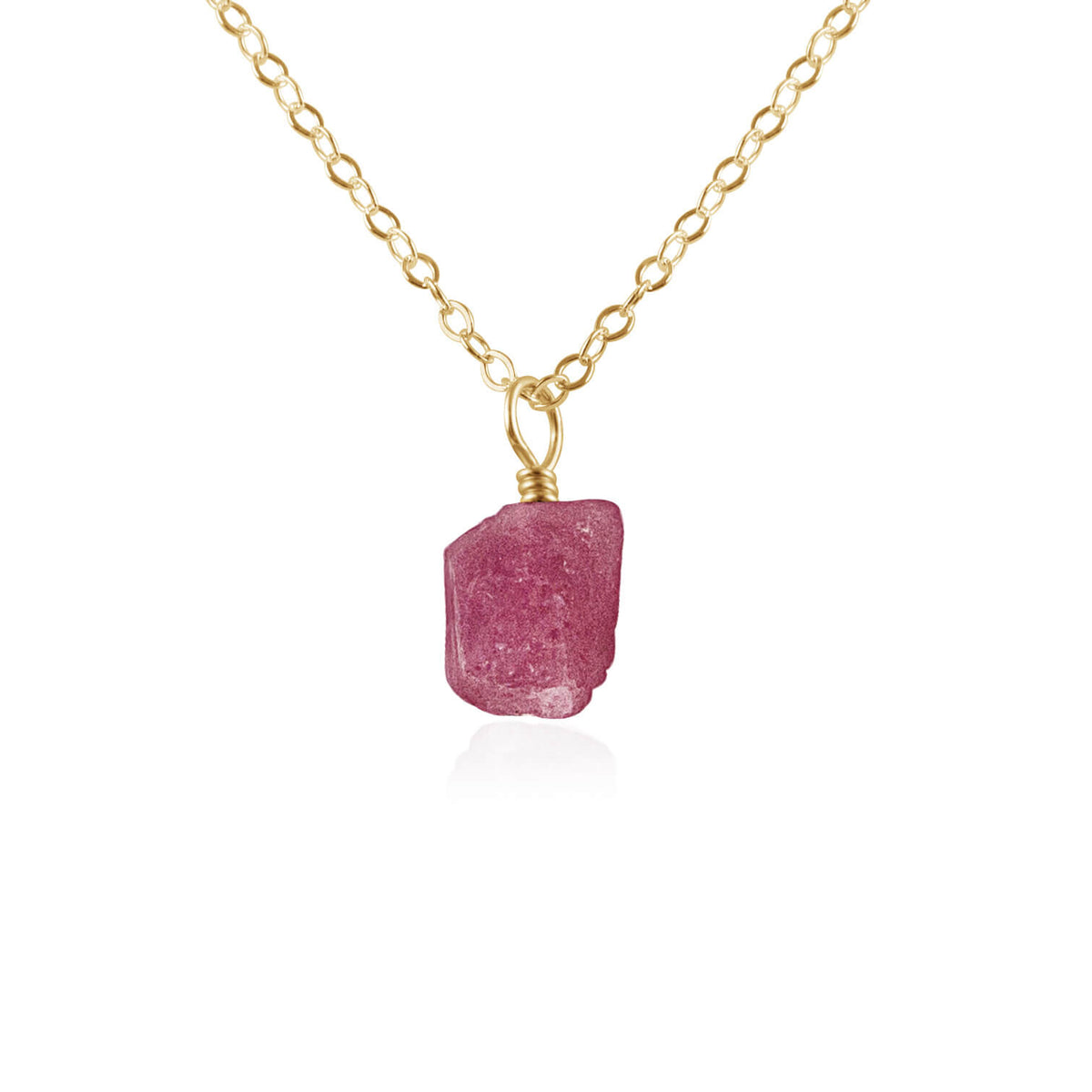 Raw Crystal Pendant Necklace - Pink Tourmaline - 14K Gold Fill - Luna Tide Handmade Jewellery