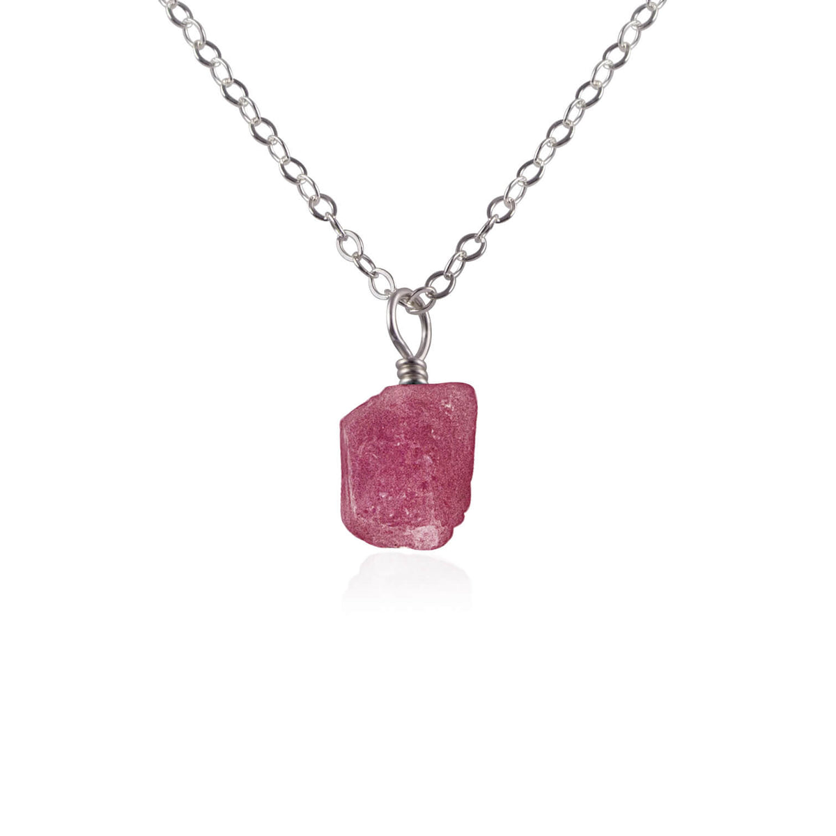 Raw Crystal Pendant Necklace - Pink Tourmaline - Stainless Steel - Luna Tide Handmade Jewellery