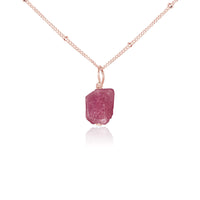 Raw Crystal Pendant Necklace - Pink Tourmaline - 14K Rose Gold Fill Satellite - Luna Tide Handmade Jewellery