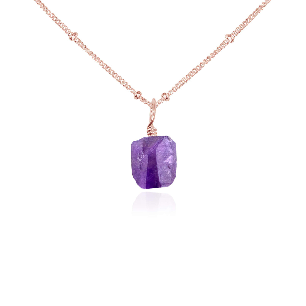 Raw Crystal Pendant Necklace - Amethyst - 14K Rose Gold Fill Satellite - Luna Tide Handmade Jewellery